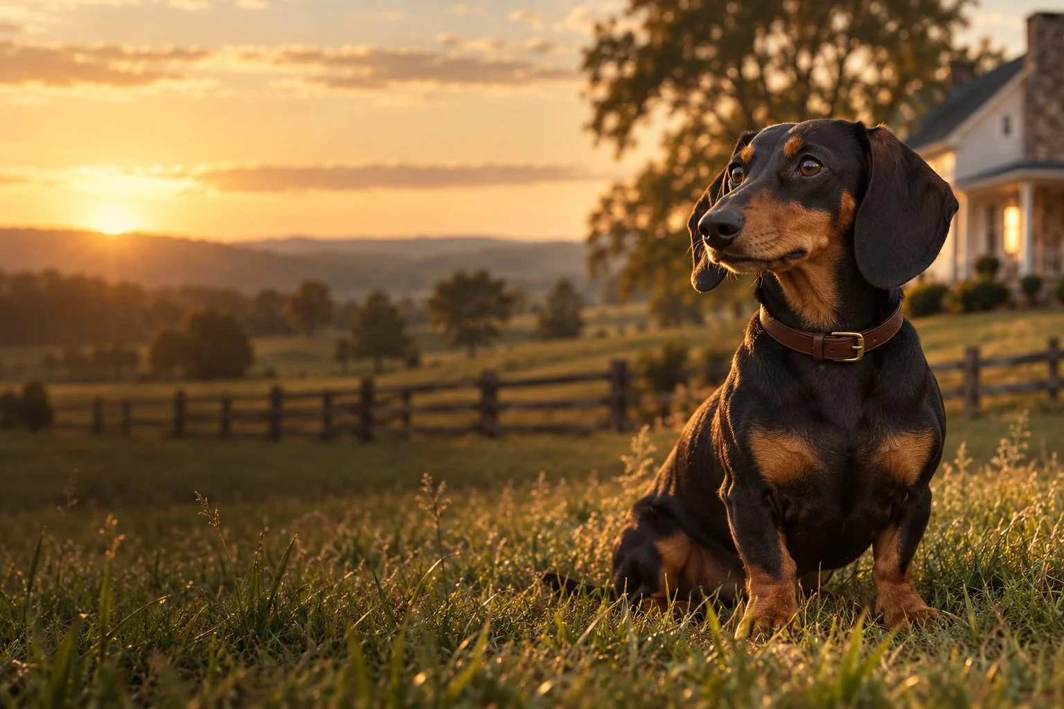 Approved Cole Wiener Farm artwork showing a dachshund in golden countryside